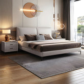 Twin-panel curved headboard and matte finish fabric, modern bed design, hydraulic bed, grey shade